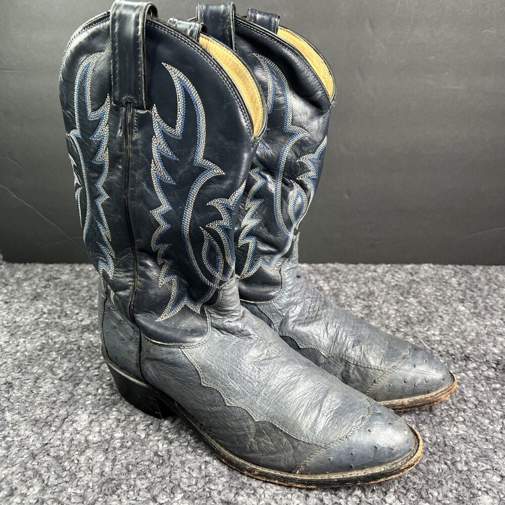 Tony Lama Vintage Ostrich Panel Western Boots Model Y2056 Full Quill USA Men 10D